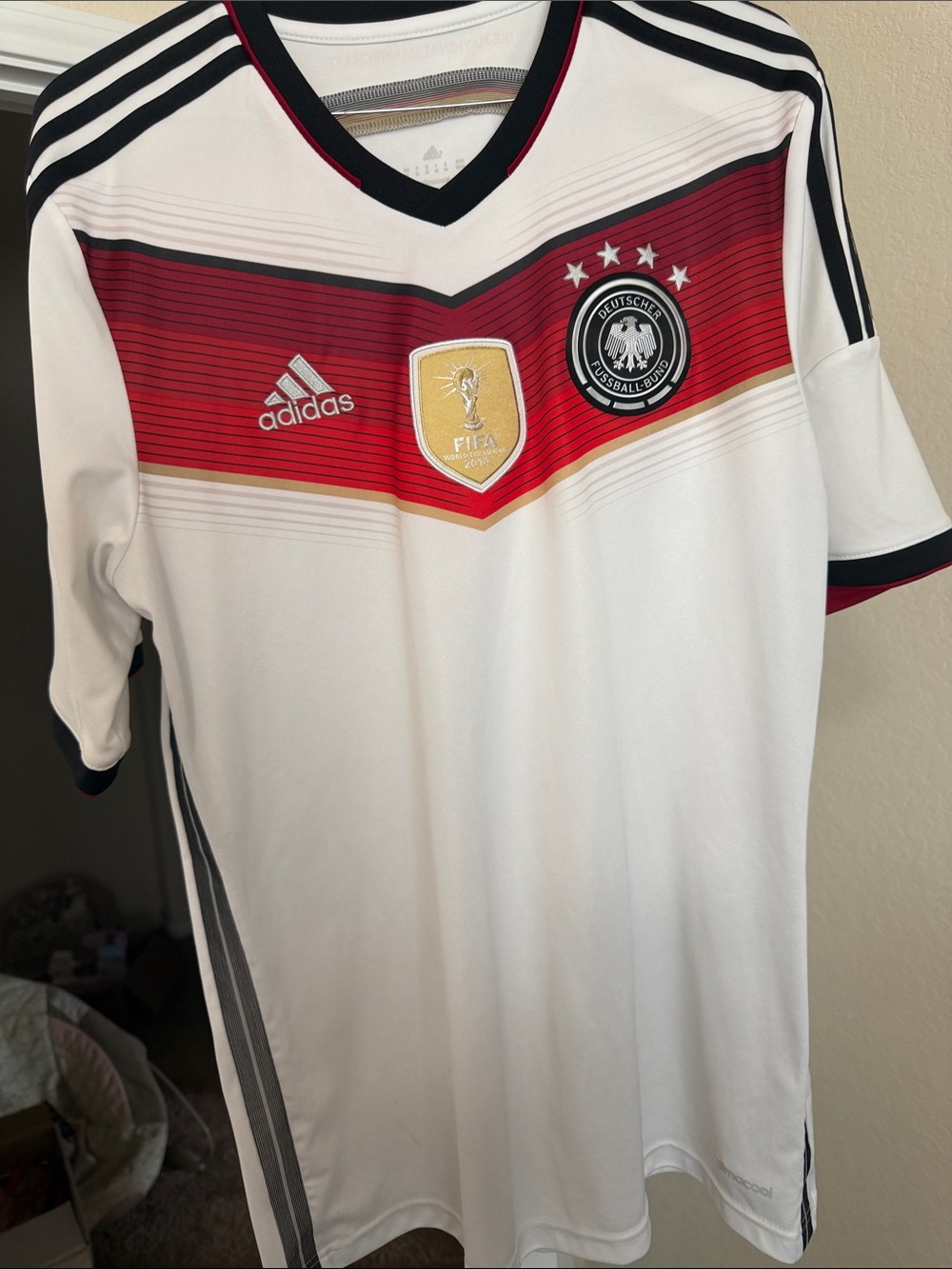 adidas White Soccer Jersey with Red and Black Chest Gradient